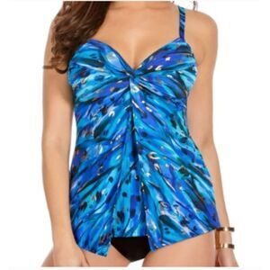 Miraclesuit Tankini Swimsuit Top Animal Love Knot Underwire Bra Blue Size 8